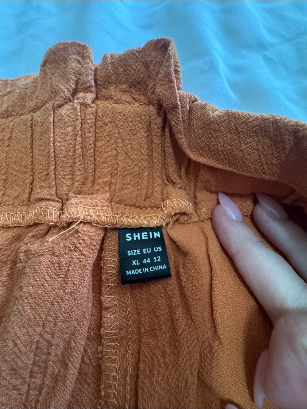SHEIN High-Waist Paperbag Shorts in Rust - Picture 2 of 2